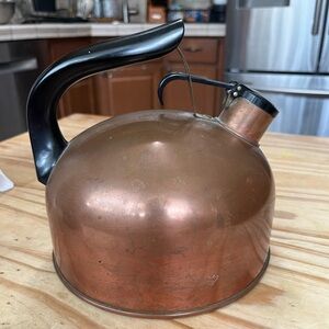 Vintage Copper Tea Kettle with Black Handle by Revere Ware